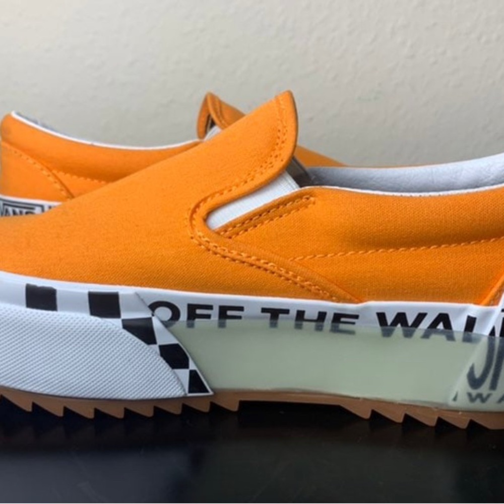 Vans Orange Slip-On Sneakers with Checkered Detail
